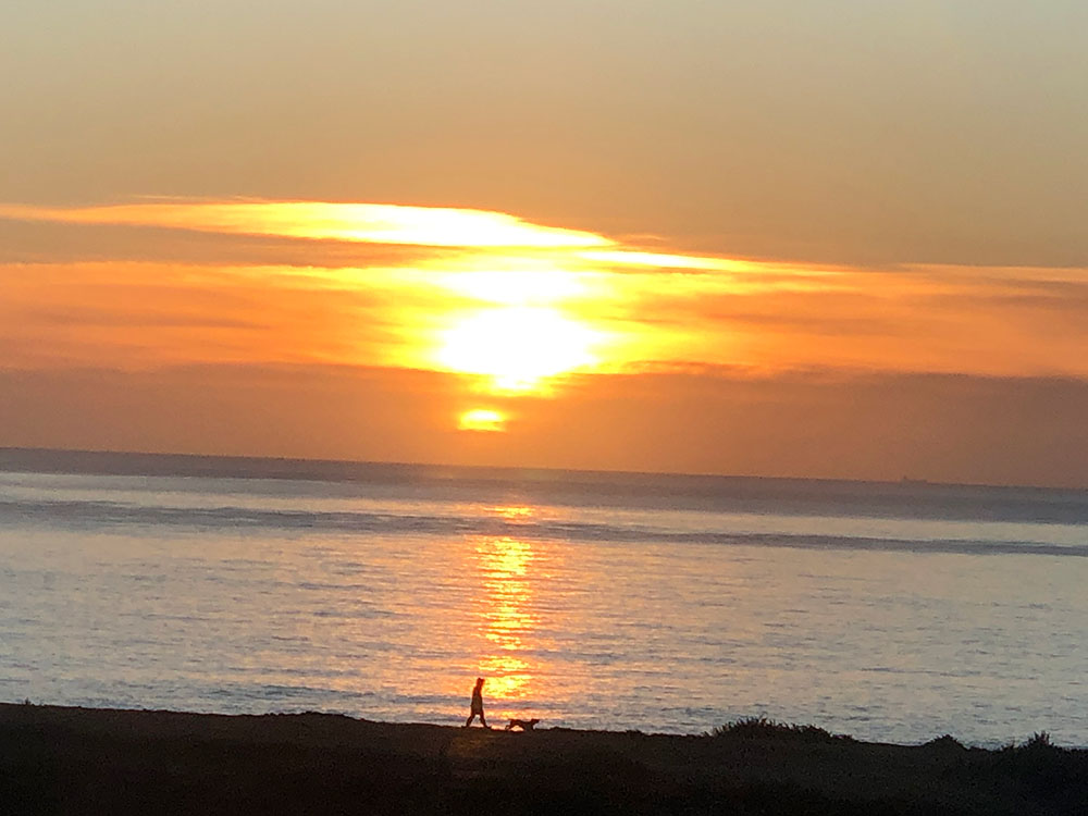 Walker enjoying a sunset stroll along the beach