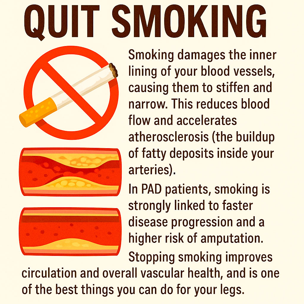 Quitting smoking - text says that stopping smoking improves circulation and overall vascular health