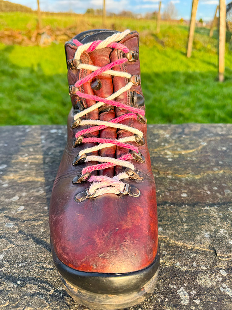 Criss-cross lacing on a hiking boot