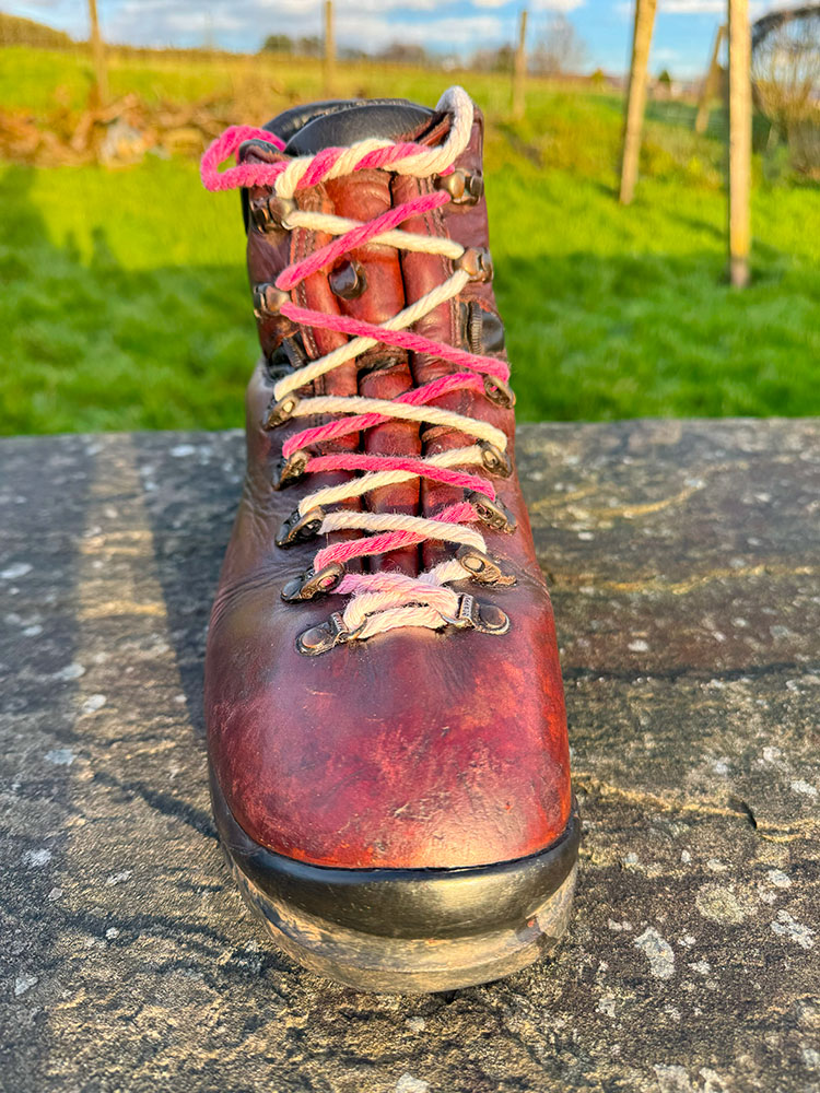 Surgeon's knot lacing on a hiking boot