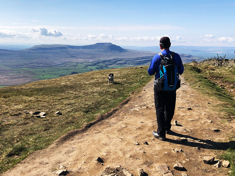 Mick and Alfie on Whernside looking towards Ingleborough