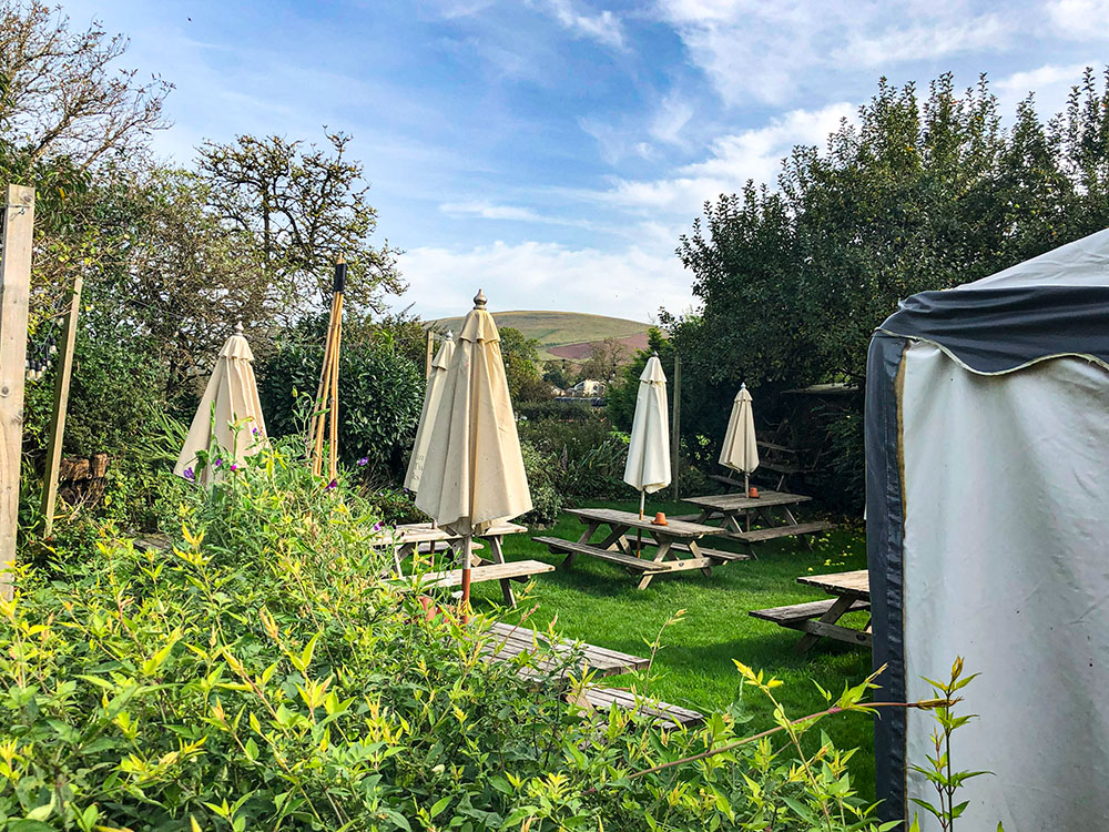 Swan with Two Necks at Pendleton Beer Garden with Pendle Hill in the background