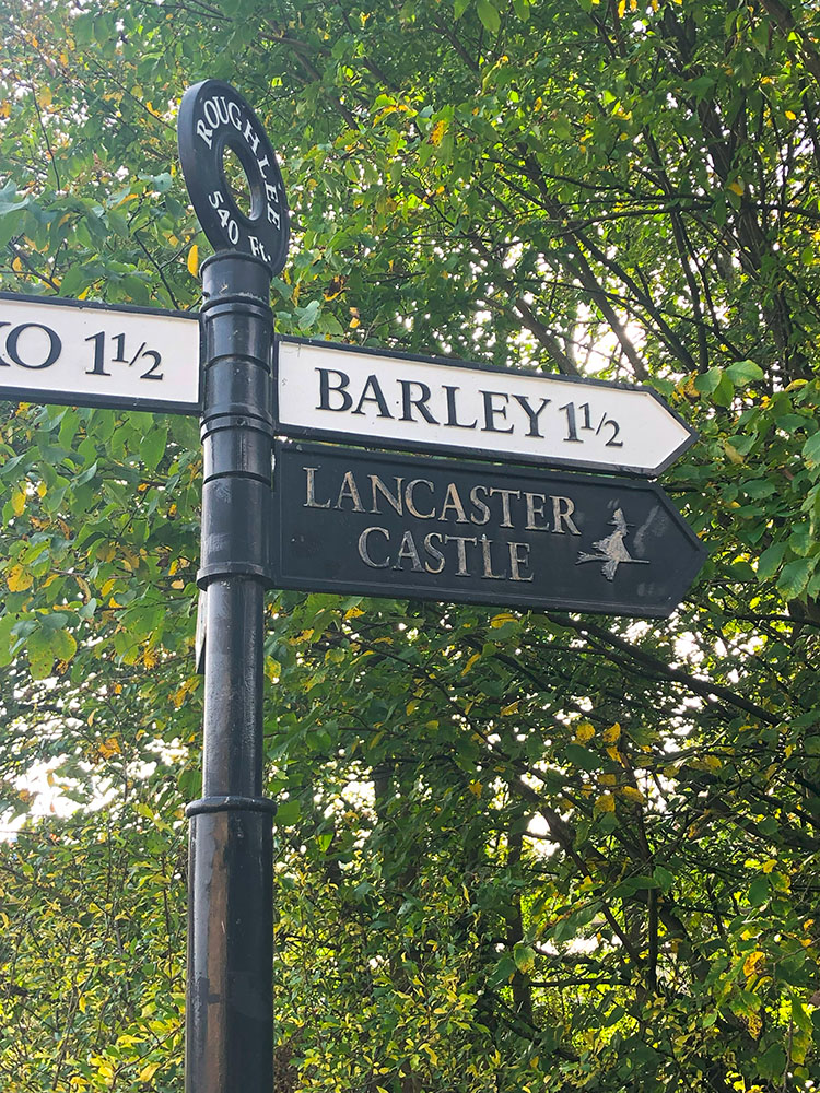 'Witches' Lancaster Castle sign in Roughlee