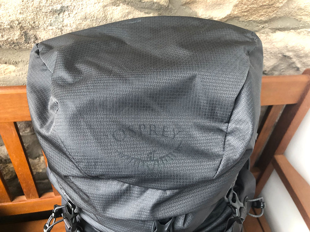 The lid on the rucksack