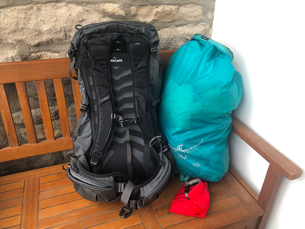 Rucksack with same sized drybag and smaller drybag