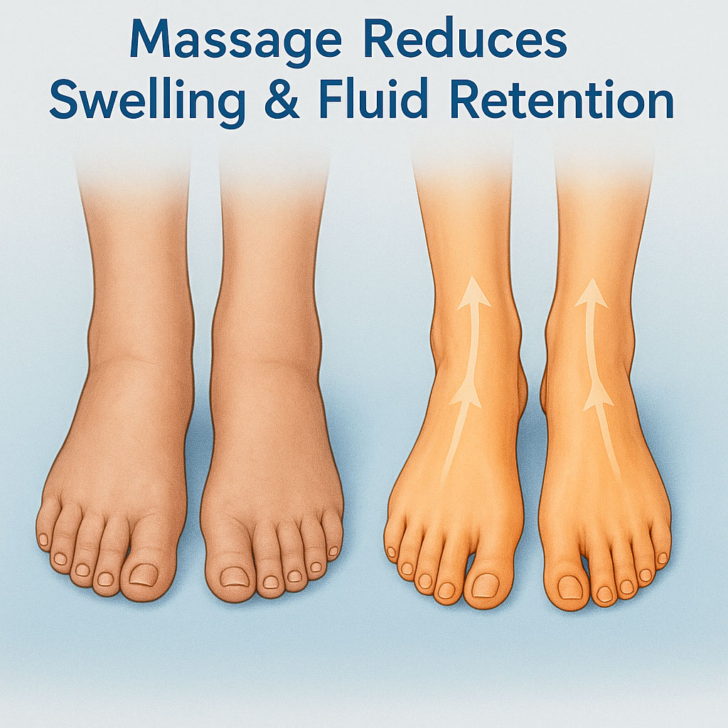 An infographic showing how massage may reduce swelling and inflammation