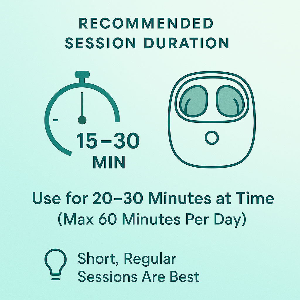 An infographic setting out the recommended session duration and frequency of when to use foot massage machines