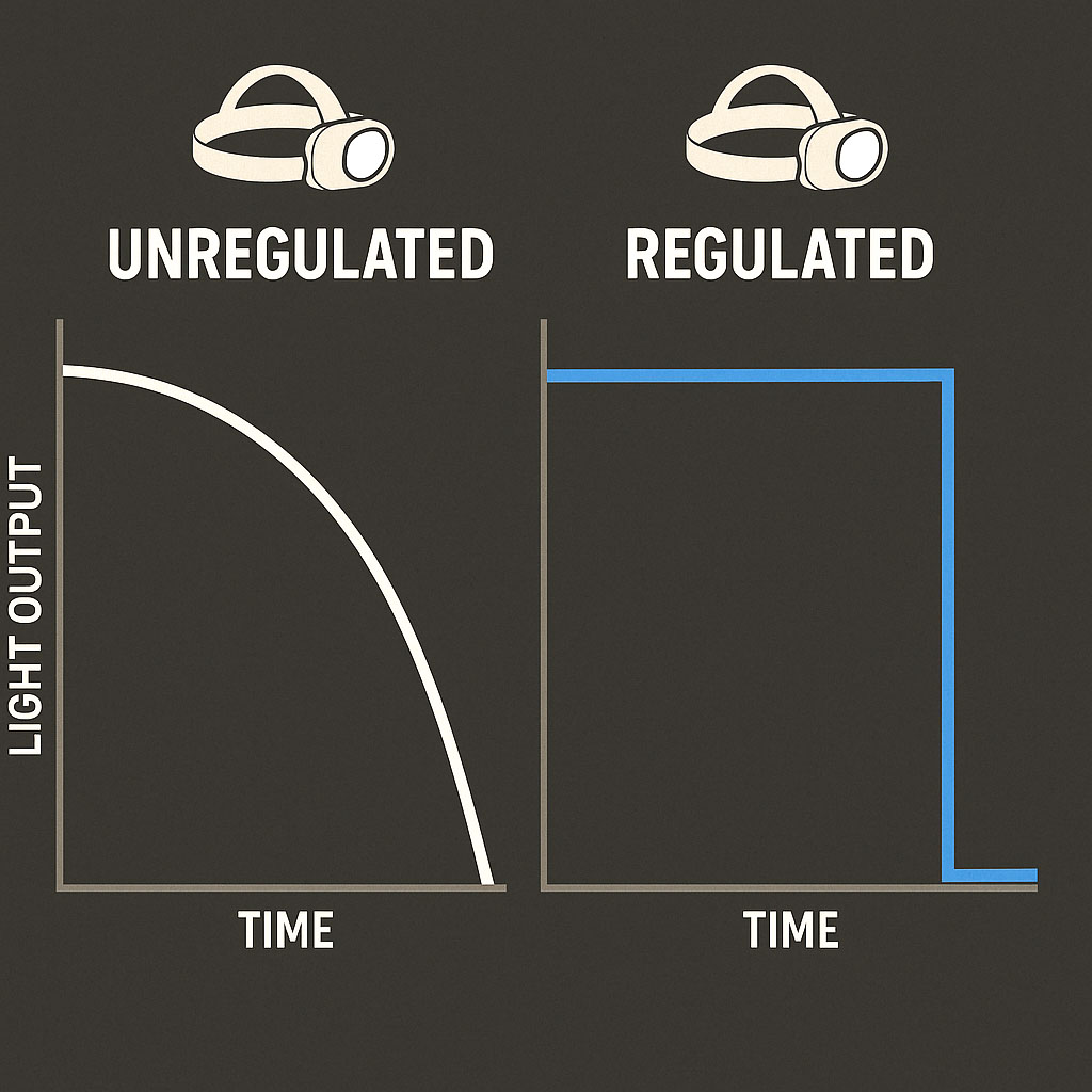 An image showing two graphs - one for a regulated light output and one for an unregulated light output