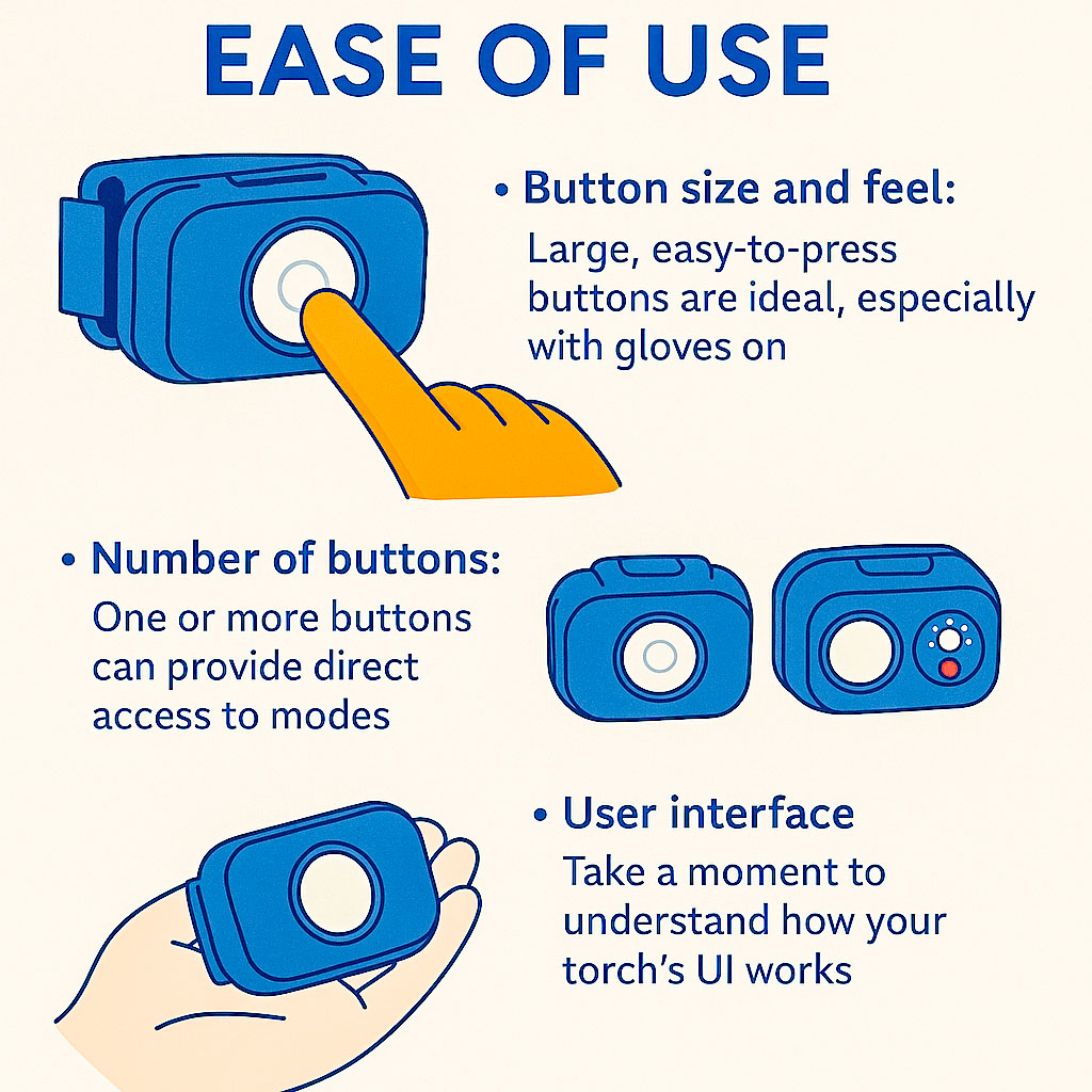 An infographic showing what makes a head torch easier to use