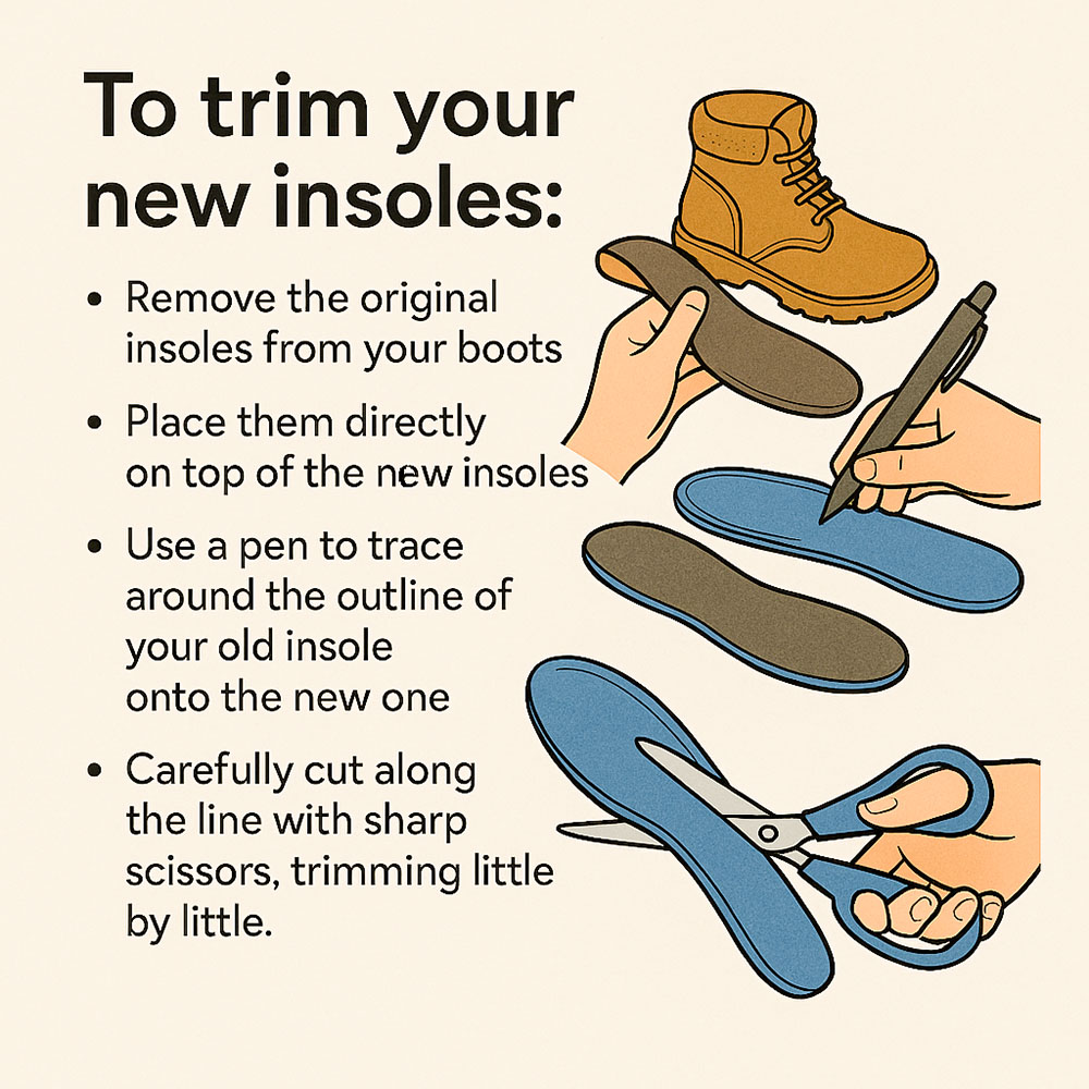The steps involved in trimming and fitting a new insole