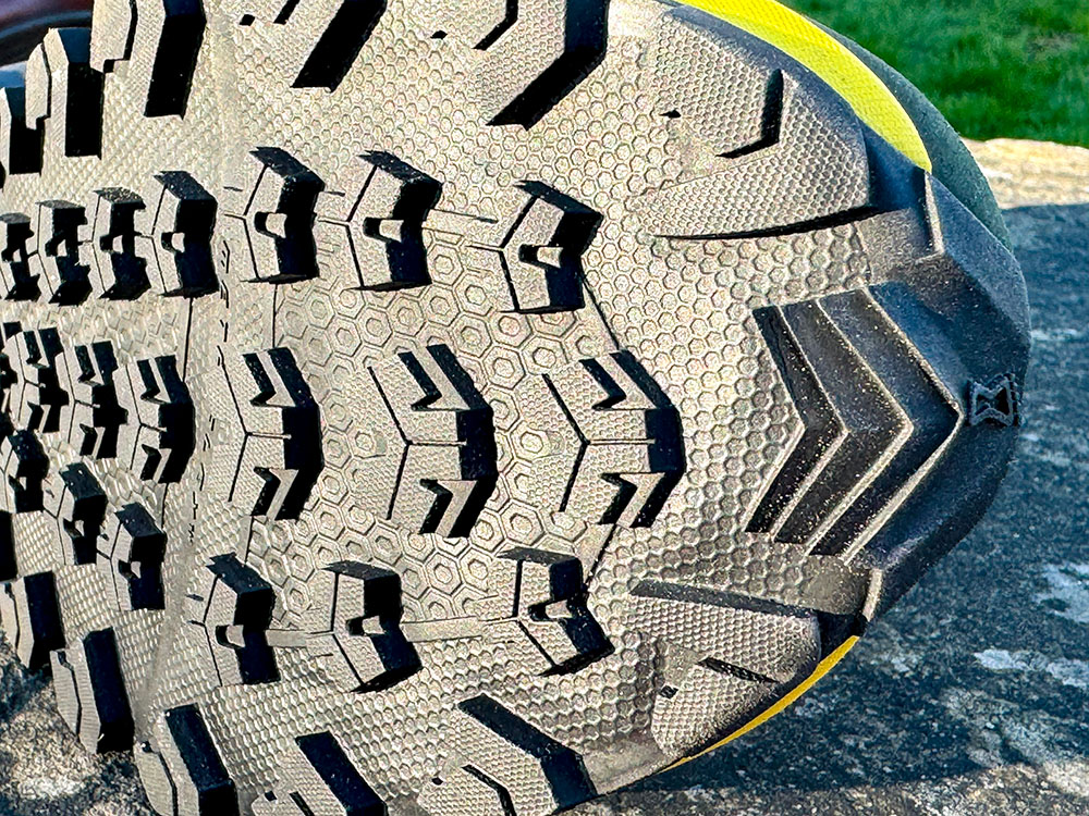 One of the many different patterns of lugs and tread on a hiking boot