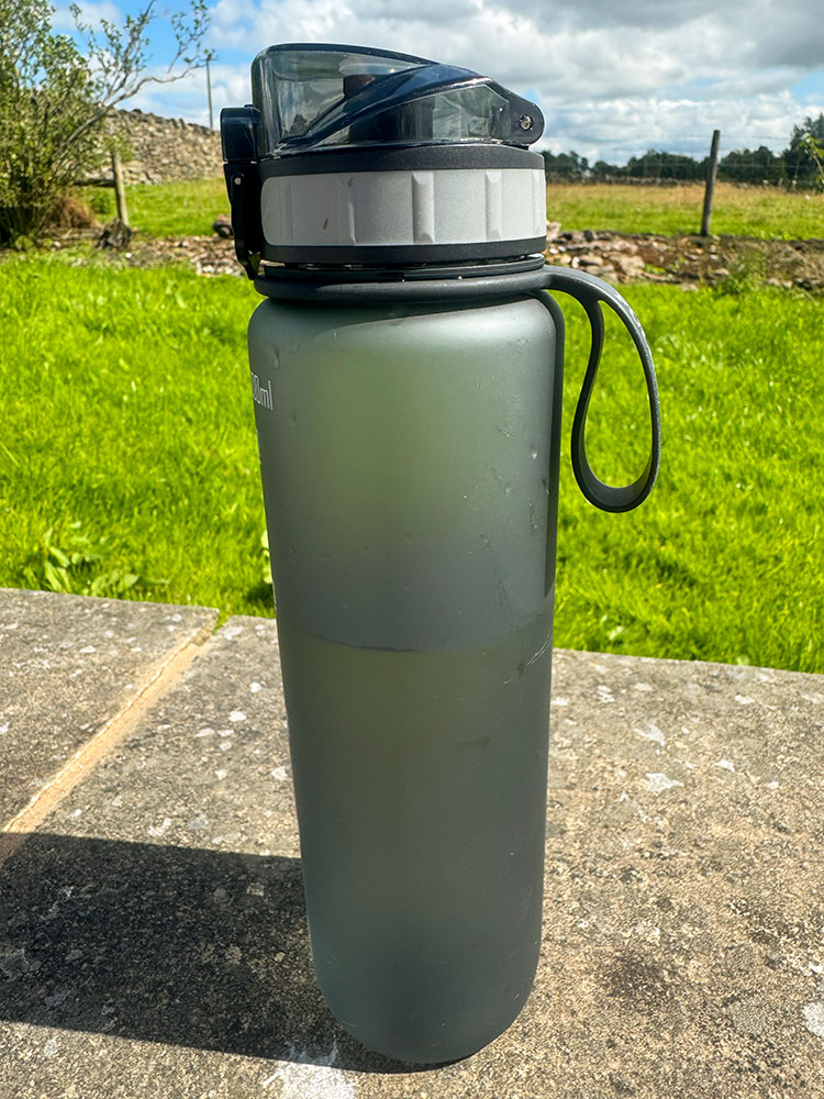 A plastic water bottle