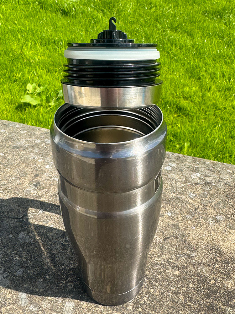 A stainless steel insulated bottle