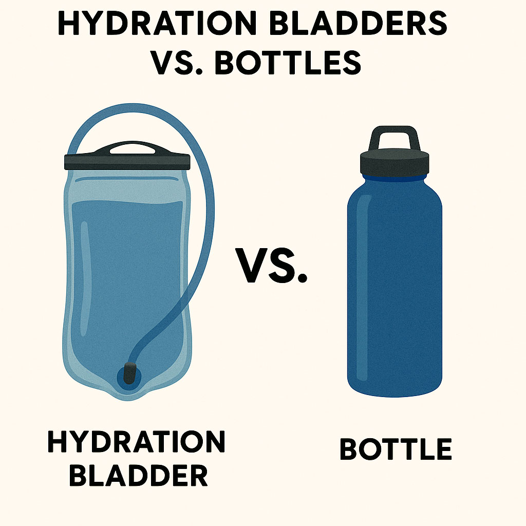 An image depicting whether you should use a hydration bladder or a water bottle