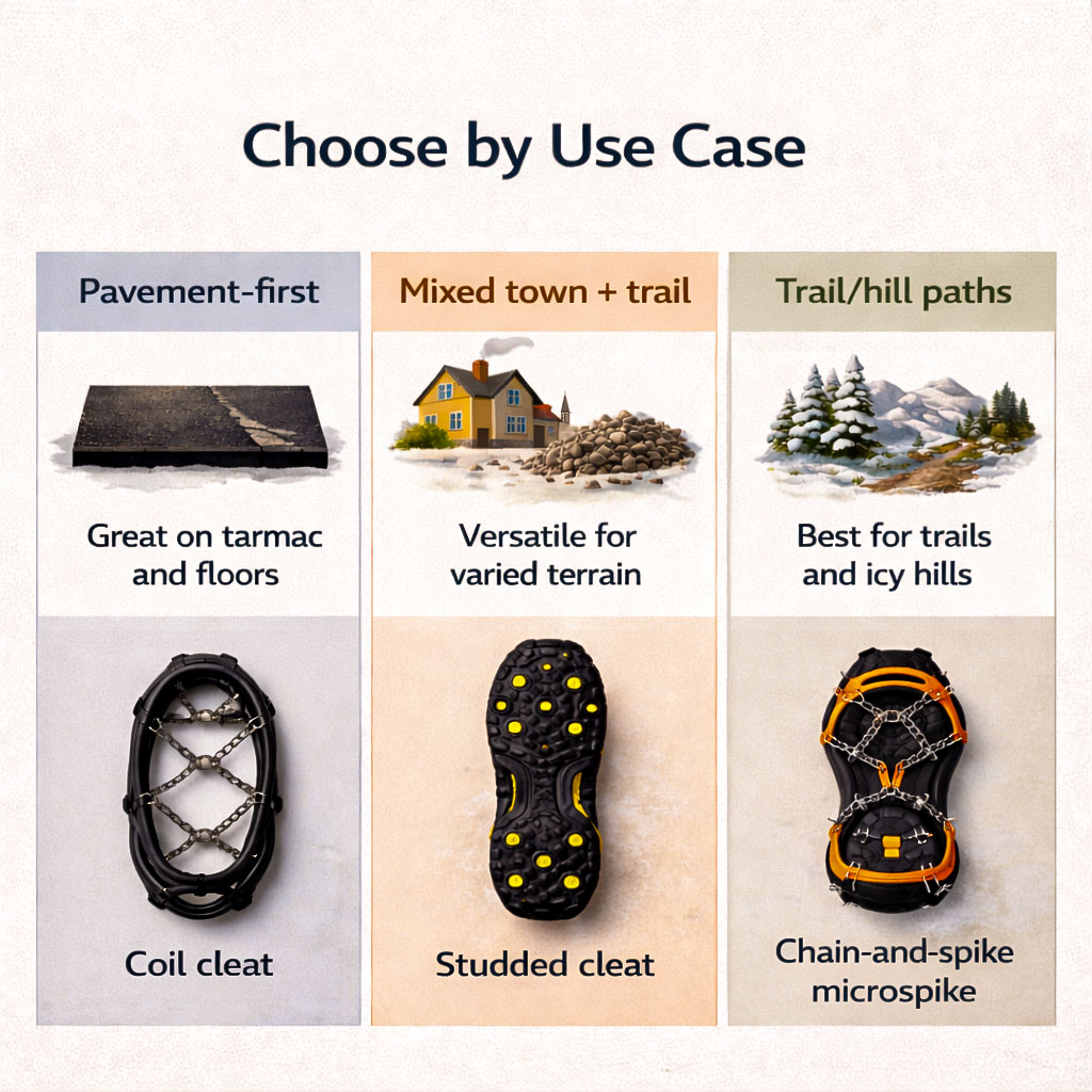 Infographic helping choose winter traction based on walking environment