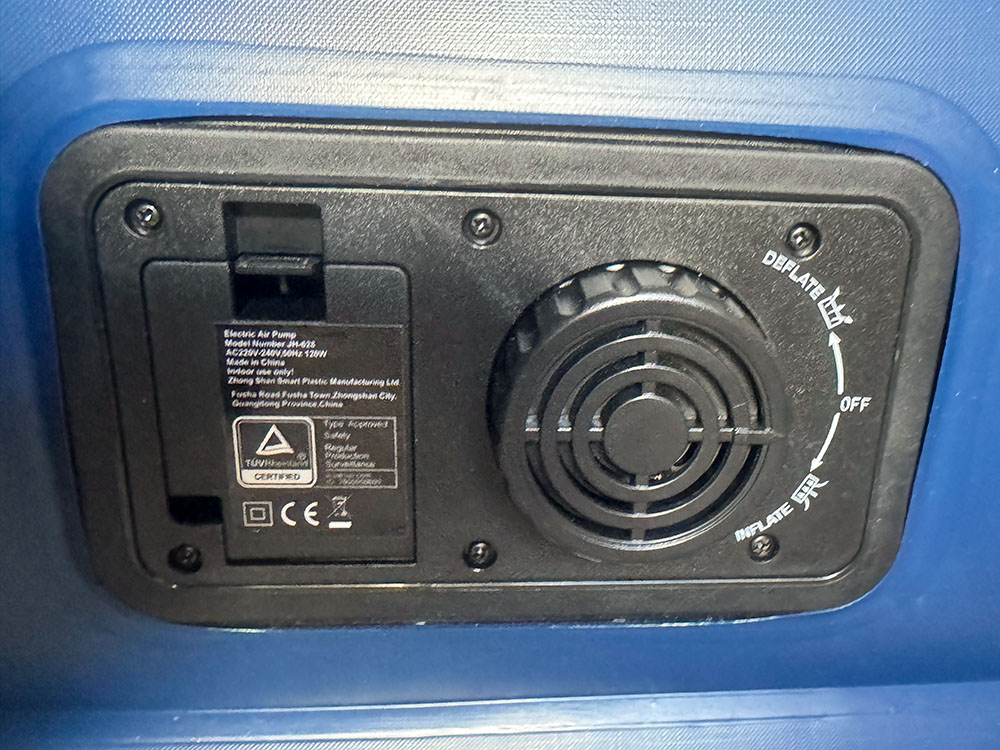 The inflation and deflation panel on an airbed