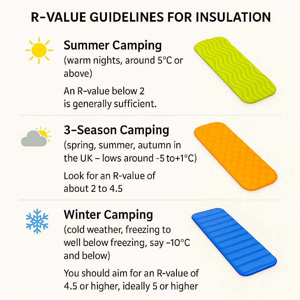 R-value guidelines for sleeping mat insulation