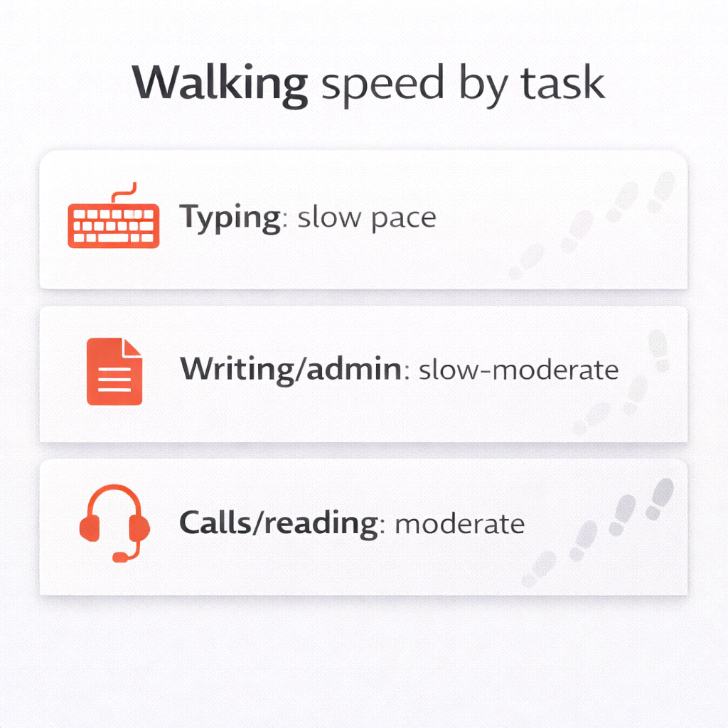 Infographic showing slow walking for typing and faster walking for calls