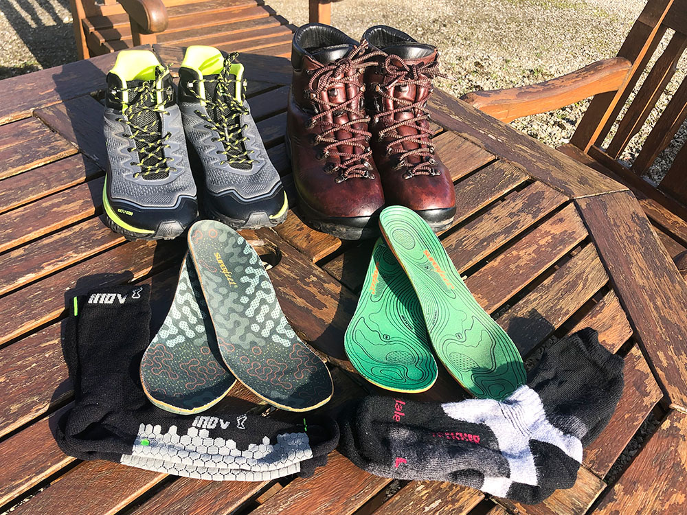 Hiking boots, hiking insoles and hiking socks