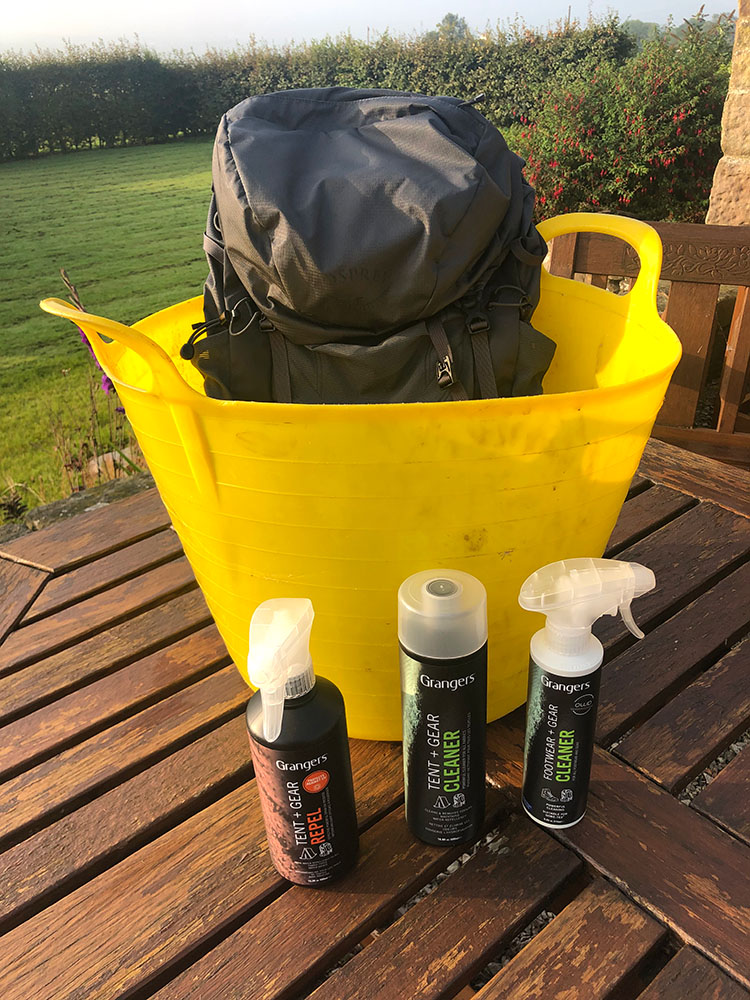 Flexi-tub, rucksack and Grangers cleaning products