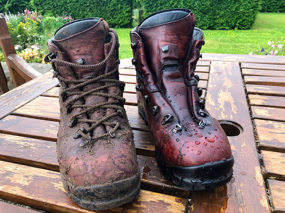 Hiking boots - before and after cleaning and reproofing