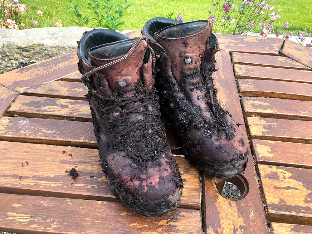 Leather Scarpa Boots after a walk on Pendle Hill - through some boggy sections