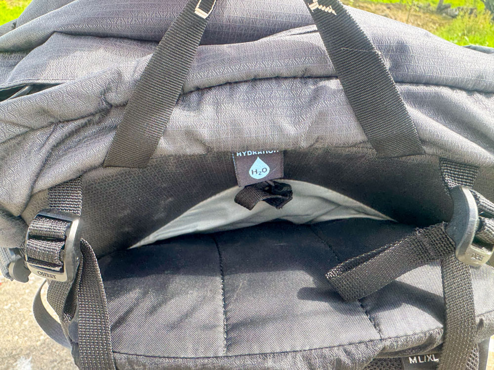 The hydration slot on a Osprey Talon 33 rucksack