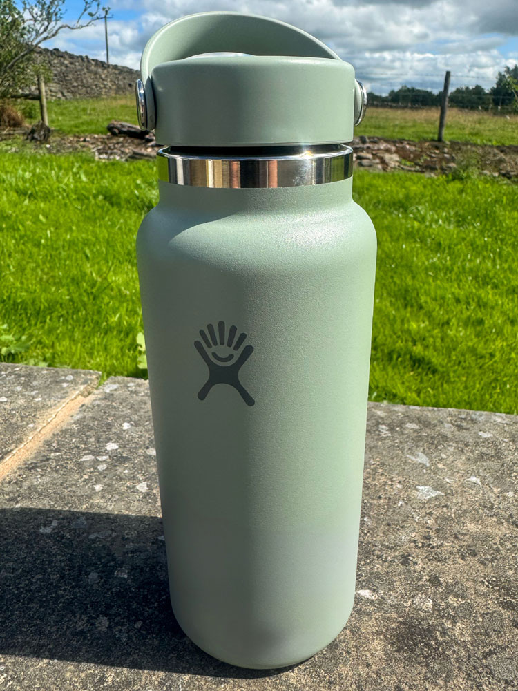 A wide mouthed stainless steel, insulated Hydro Flask