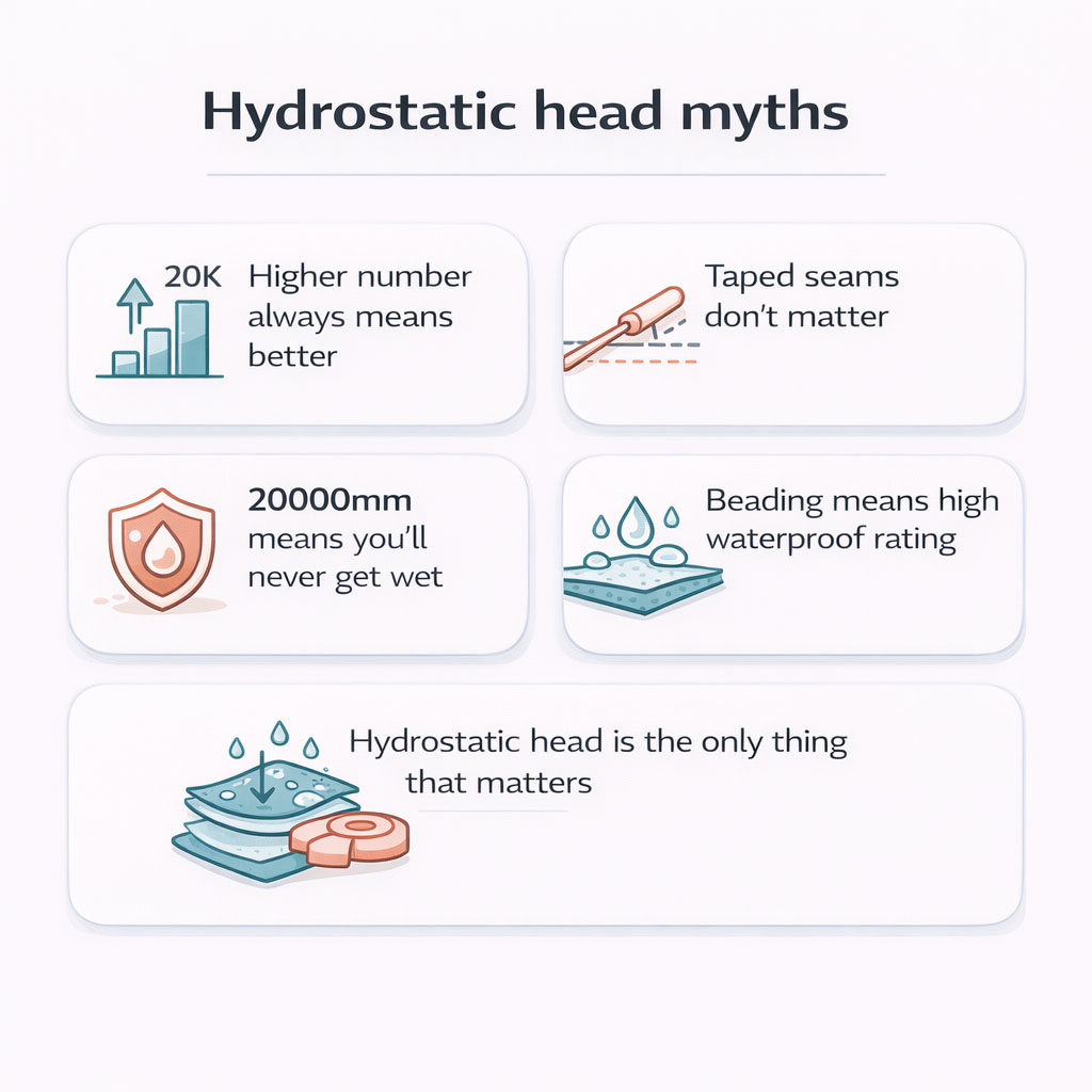 Infographic busting common myths about waterproof ratings and hydrostatic head