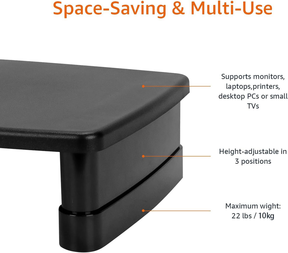 Amazon Basics Rectangular Adjustable Computer Monitor Riser - features