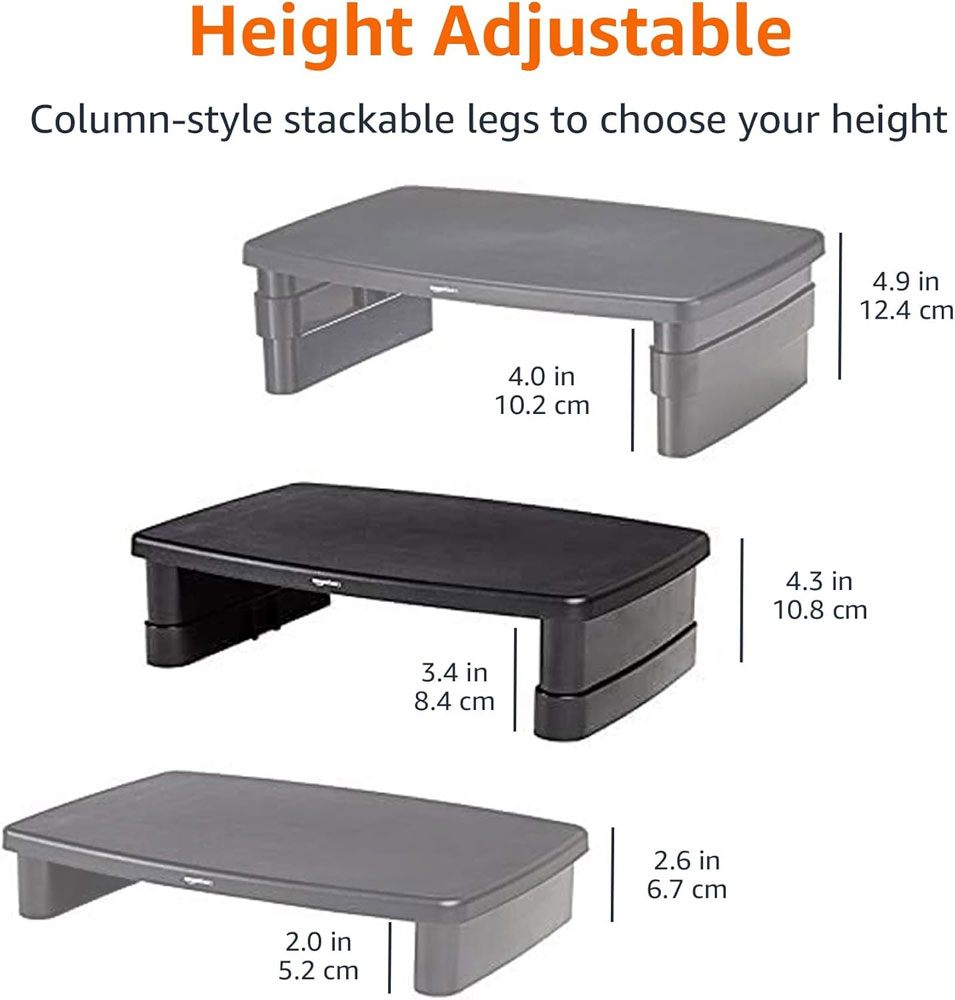 Amazon Basics Rectangular Adjustable Computer Monitor Riser - heights