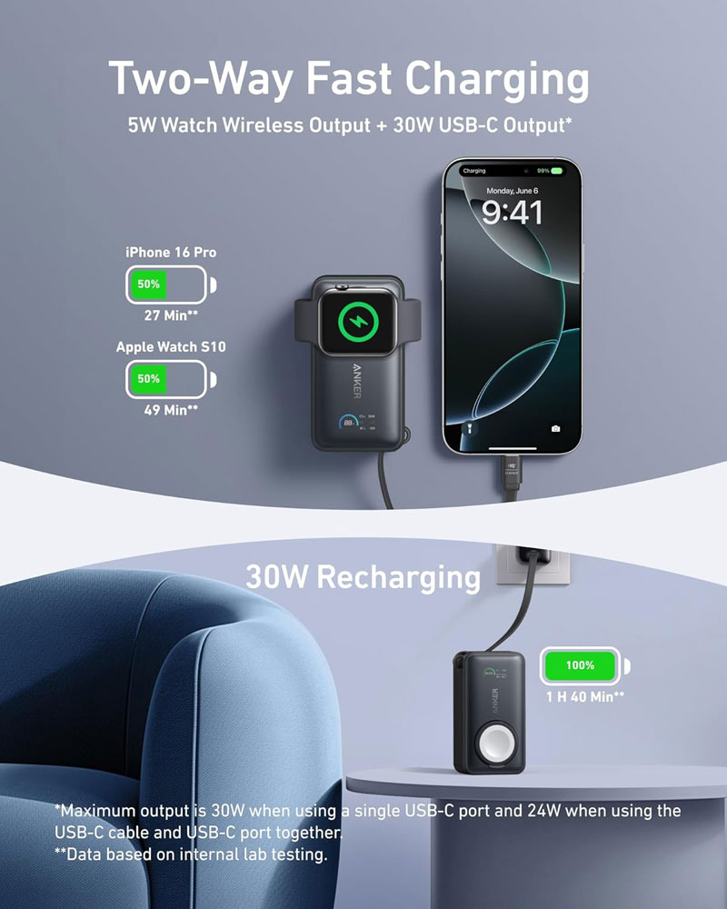 Anker MagGo Power Bank for Apple Watch - charging speeds