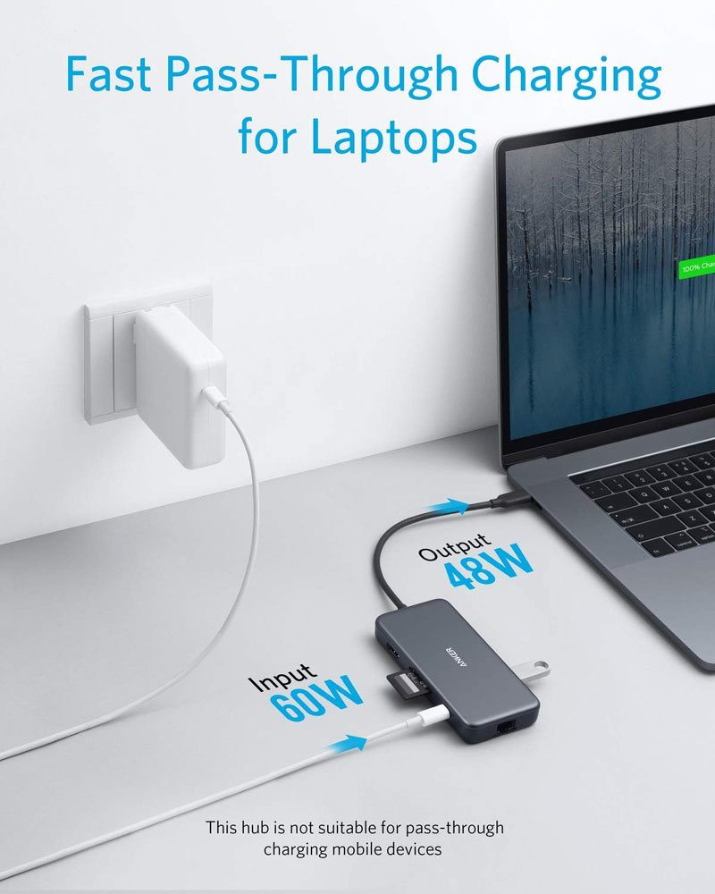 Anker PowerExpand+ 7-in-1 USB-C hub - pass-through charging