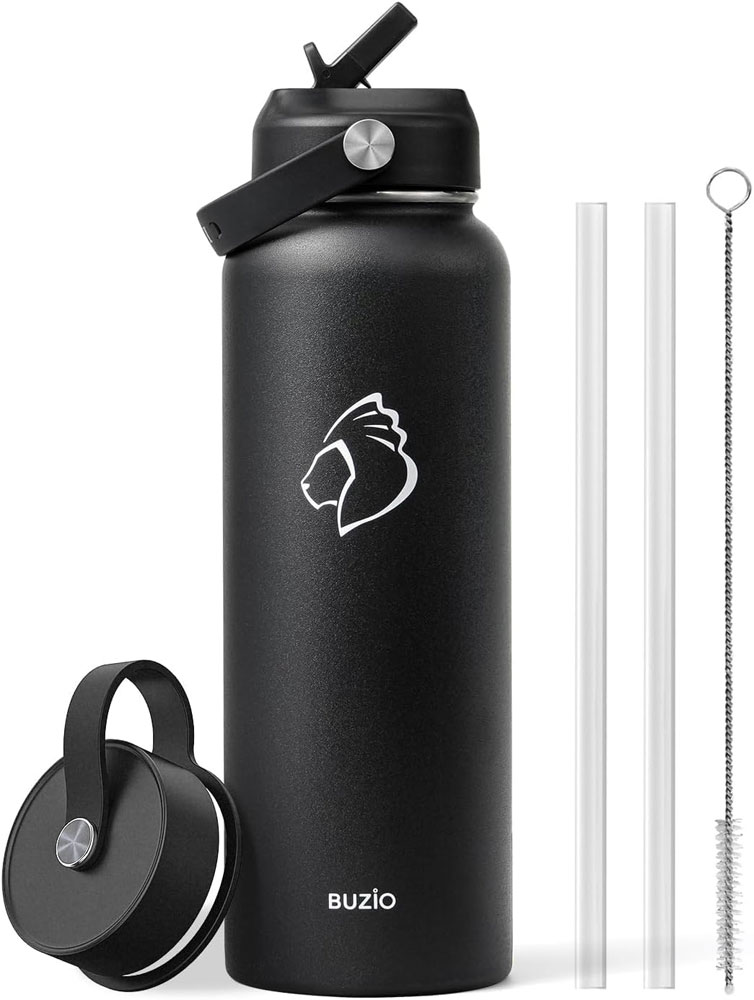 BUZIO Insulated Water Bottle with Lids and straws