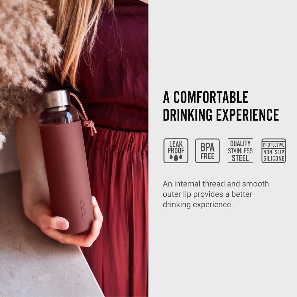 Black+Blum Glass Water Bottle 600ml - features