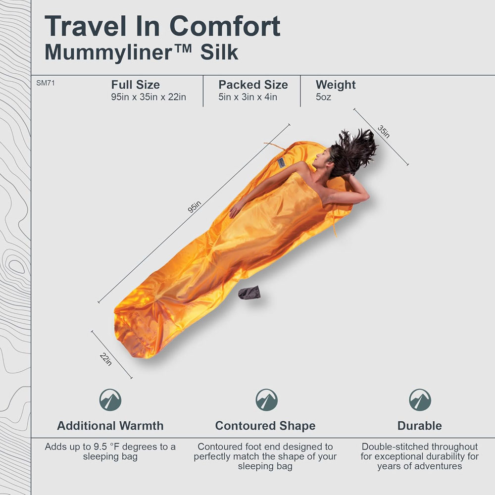 Cocoon Premium Silk MummyLiner features and dimensions