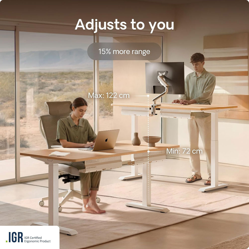 Desktronic Height Adjustable Standing Desk - height ranges