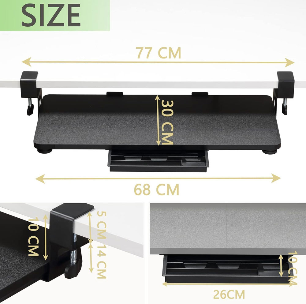 ETHU under-desk keyboard tray - dimensions