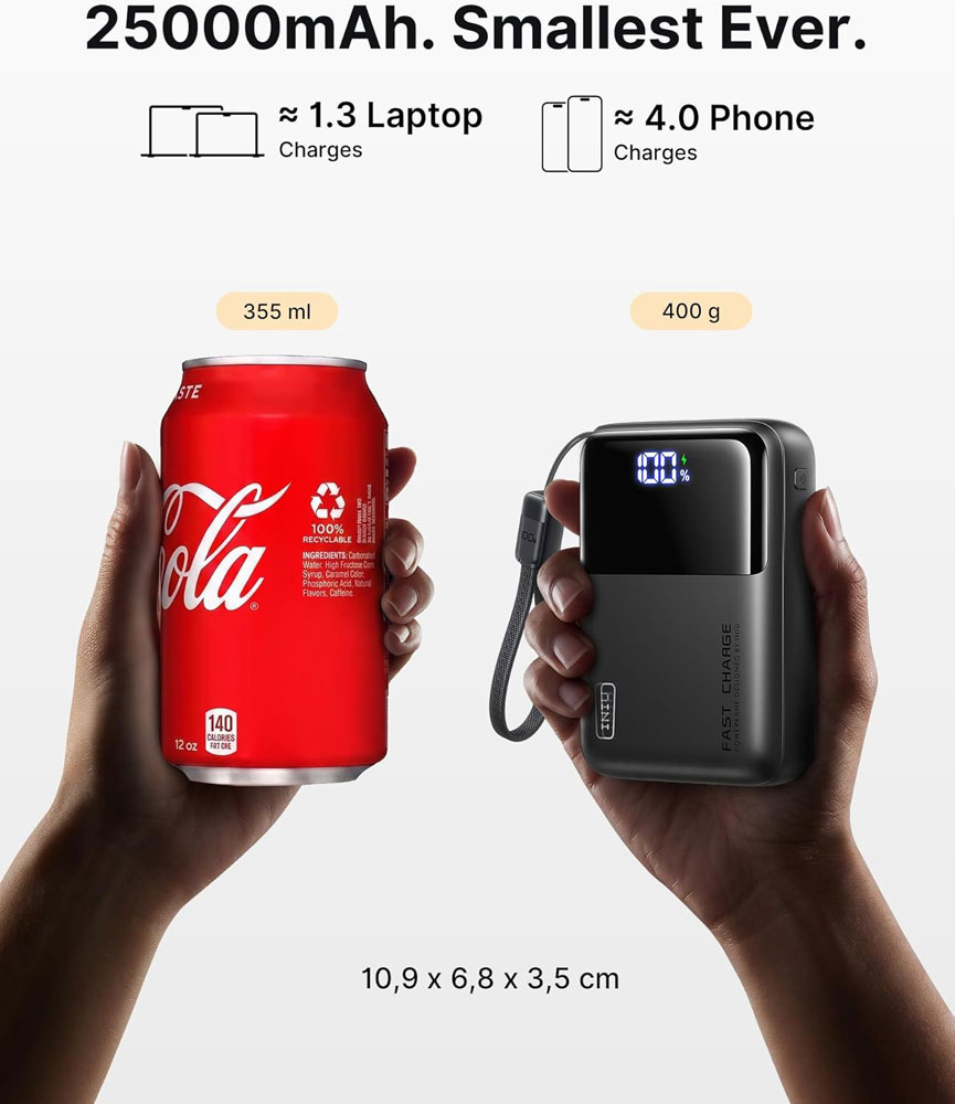 INIU 100W 25,000mAh Portable Charger - charging capacity