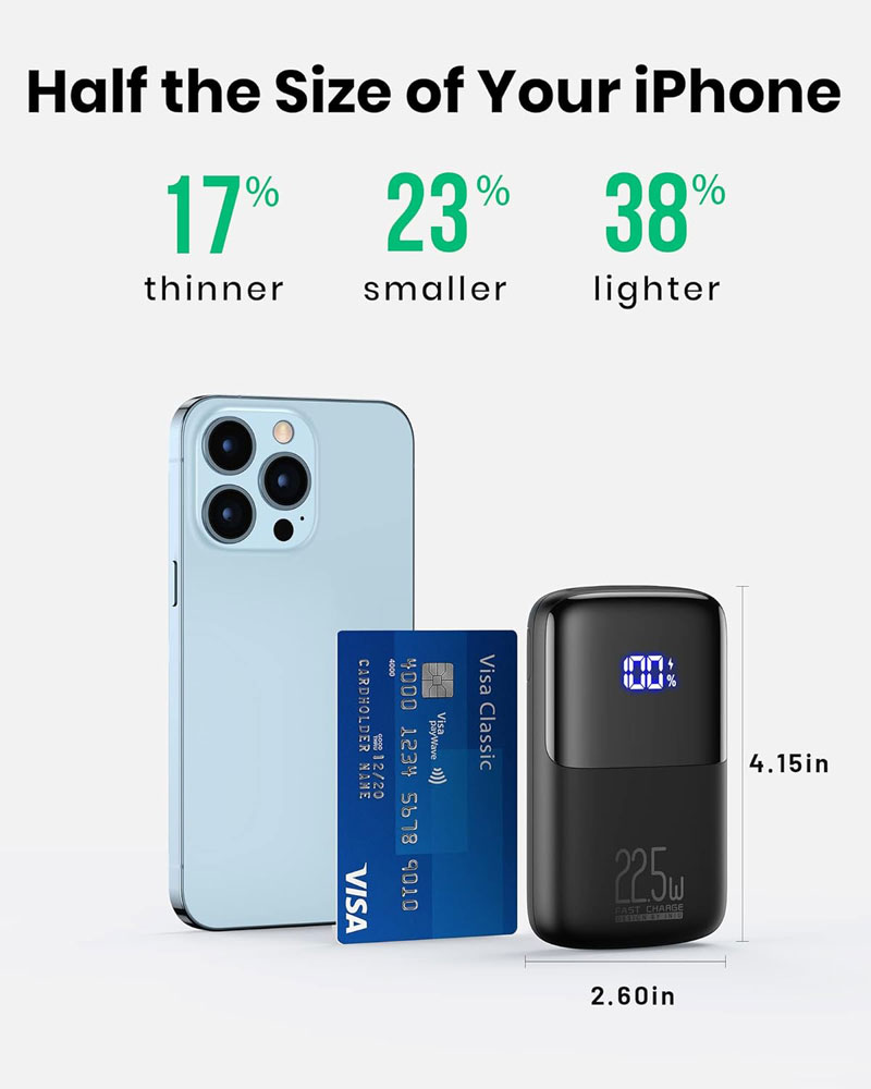 INIU 10,000mAh Mini 22.5W Power Bank - size