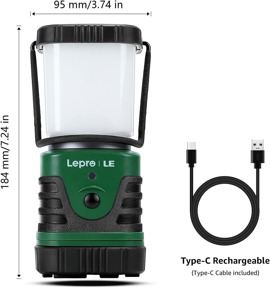 LE 1000LM Rechargeable Camping Lantern - dimensions