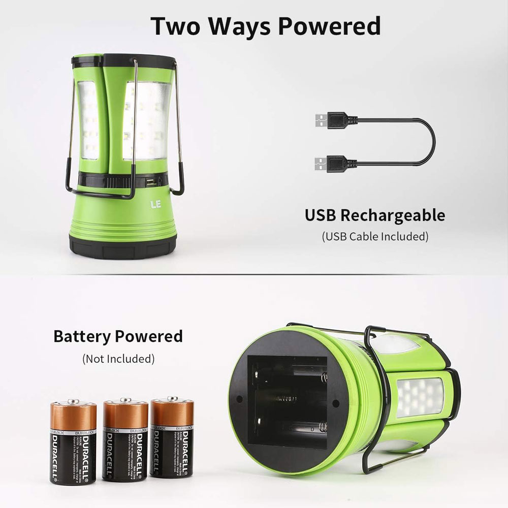 Lepro 3-in-1 Rechargeable Camping Lantern with 2 Torches - power sources