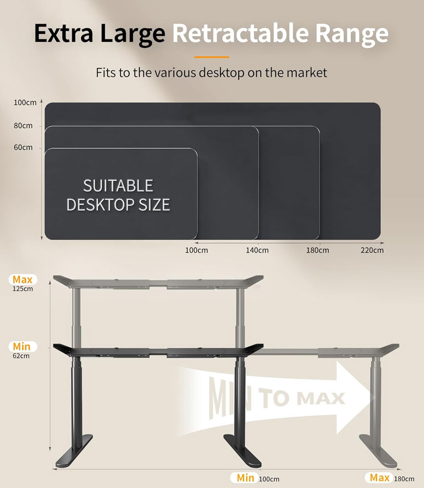MAIDeSITe TH2 Pro Plus Art Frame-only standing desk with oval legs - compatible desktop sizes