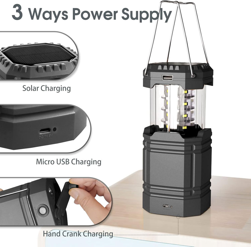 Mesqool CL1000 Solar Hand Crank Camping Lantern - power supplies