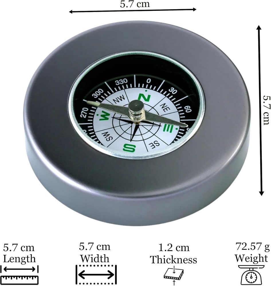 Personalised Chrome Compass with Custom Engraving - dimensions