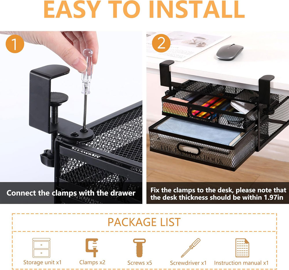 ROLIZOE clamp-on under-desk drawers - installation