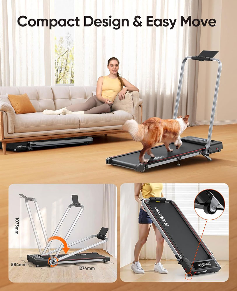 RUNIMON 6-in-1 Folding Treadmill - compact and easy to move
