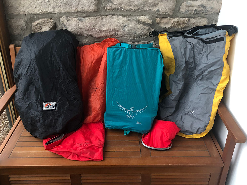 Selection of drybags and rain covers