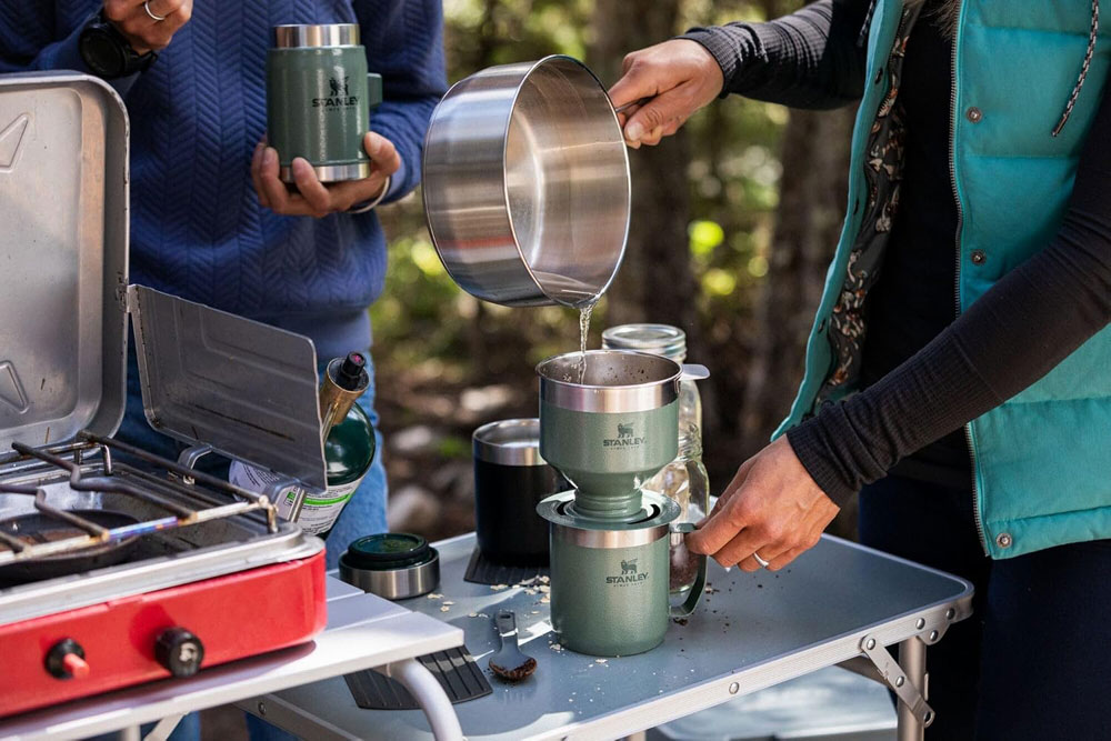 tanley Classic Perfect-Brew Pour Over - in use at a campsite