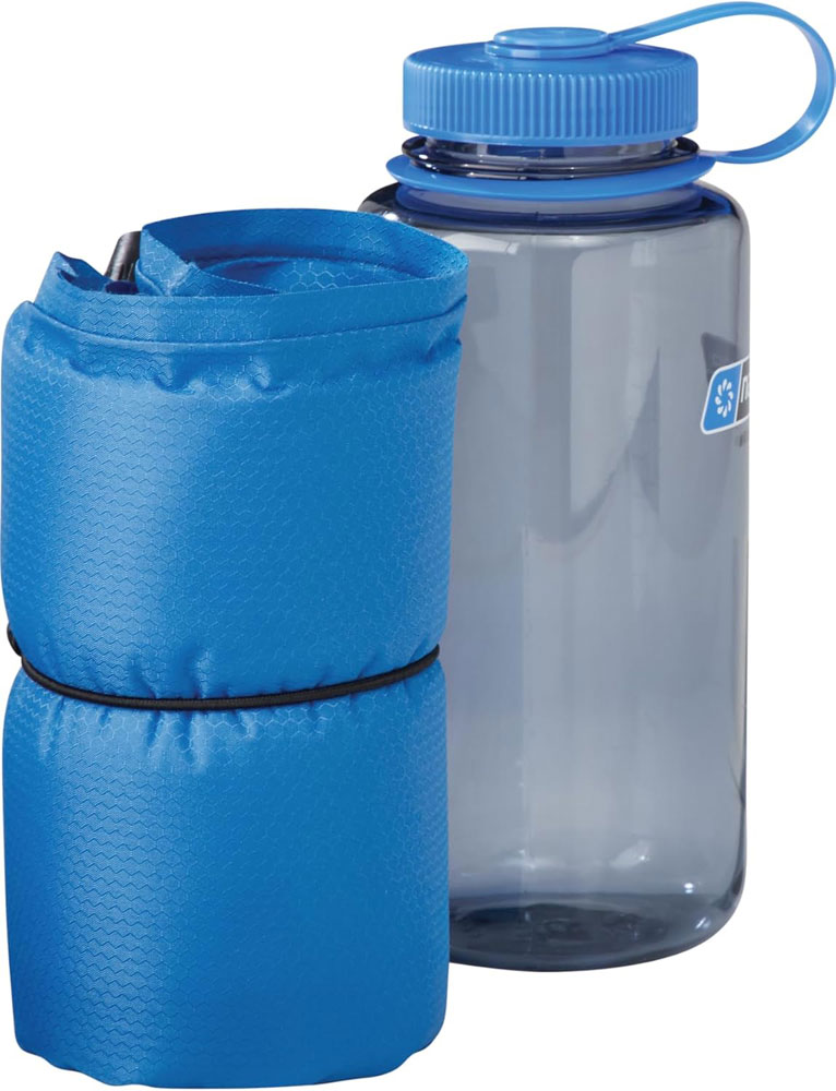 Therm-a-Rest Lite Seat - rolled-up size compared to water bottle
